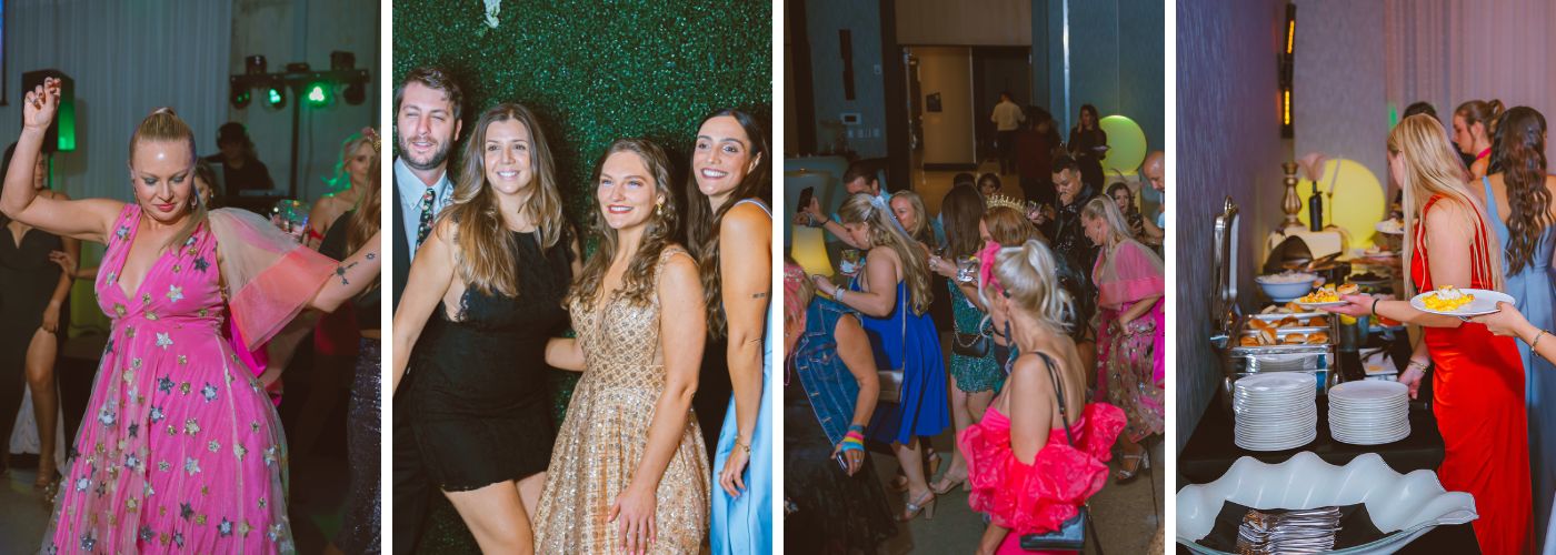 four images of previous Ypad Prom showing attendees, food and dancing